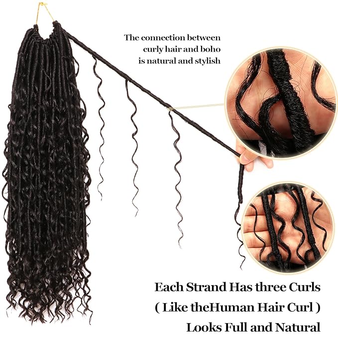 8 Packs Goddess Faux Locs Crochet Hair-18 Inch Boho Soft Locs Crochet Hair for Black Women (#1B, 18 Inch(Pack of 8))