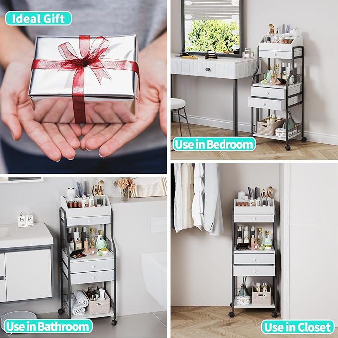 HapiRm Floor Makeup Organizer Storage - Vanity Skincare Make Up Organizers and Storage with Drawers, Cosmetics Display Cases Holder for Skin Care Nail Polish Perfume Makeup Brush