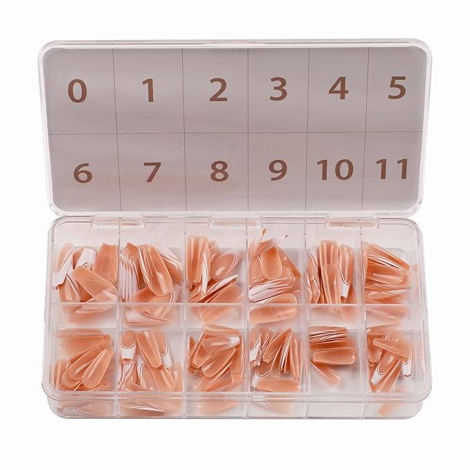 Allkem Soft Gel Nail Tips - Medium Long Double French Ballerina Nail Extensions Kit - 12 Sizes Long Full Cover Nails - Neutrals - Bold (240 Pieces)