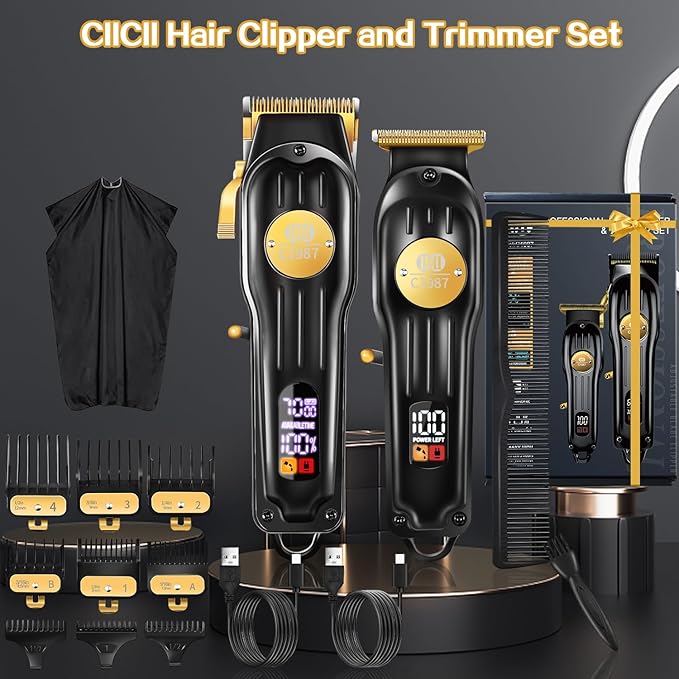 CIICII Mens Hair Clippers and Trimmers Set, Professional Cordless Barber Clippers for Hair Cutting Kit (Rechargeable USB Adjustable Beard & Hair Trimmer Haircut Kit) Clippers for Men DIY Home Salon