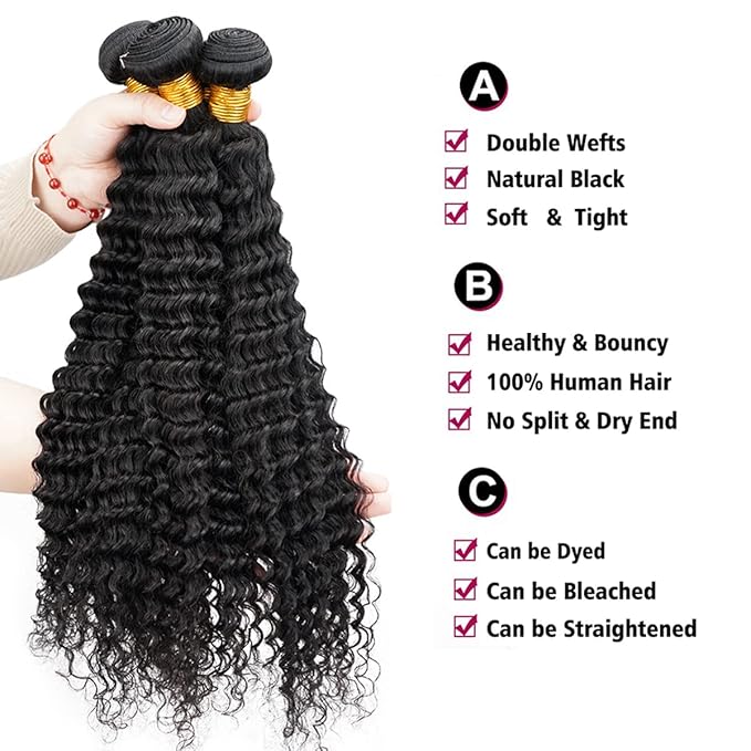 Deep Wave Human Hair Bundle Brazilian Virgin Hair 30 inch Deep Wave 1 Bundle 100% Unprocessed Natural Black Color Double Weft for Black Women