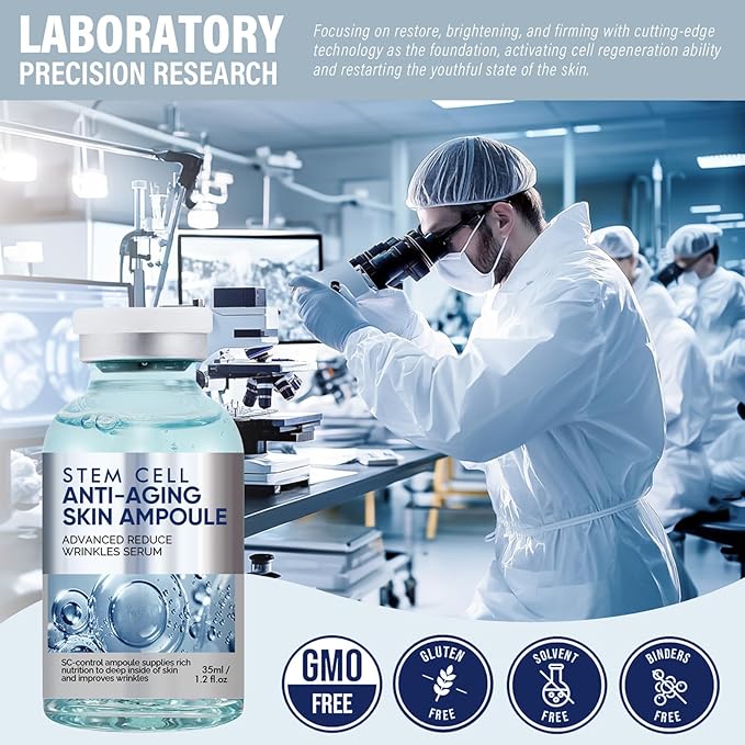 Stem Cell Serum for Face, Microneedling Serum, Stem Cell Solution Ampoule to Use with and without Micro Needling, Anti Aging & Smooth Wrinkles, 35 ML