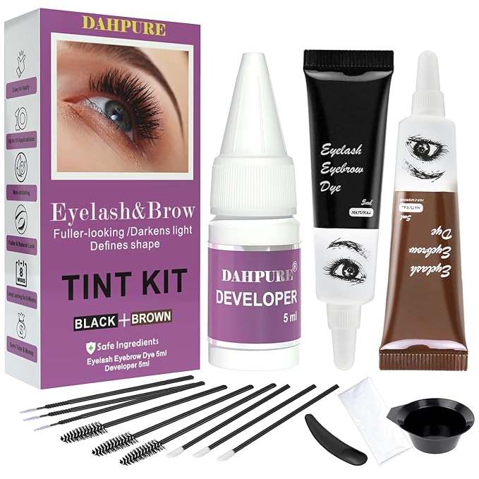 Black and Brown DIY Eyelash & Eyebrow Color Kit, Natural Effects Long Lasting for 6-8 Weeks, Easy to Use for Salon and Home Use