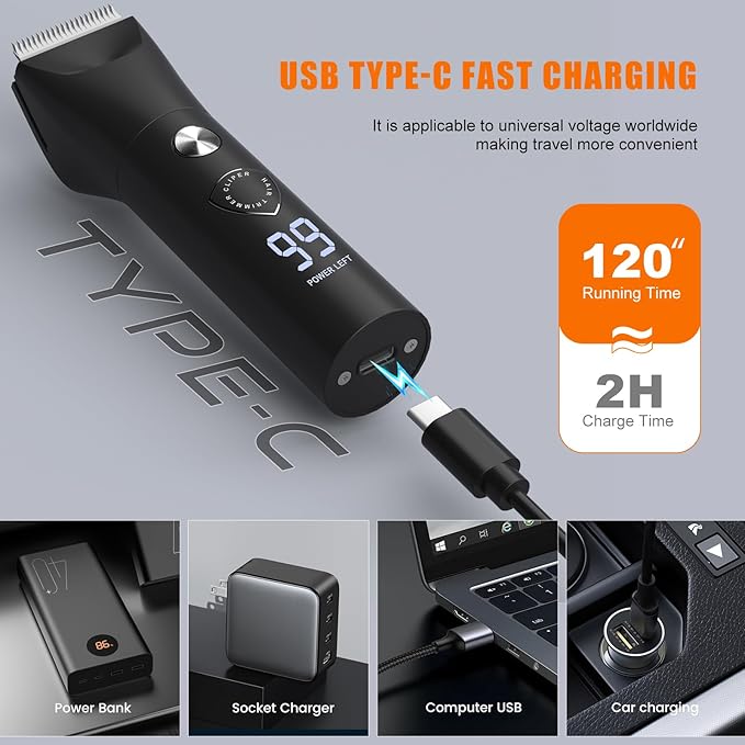 Hair Trimmer for Men | Beard, Body & Nose Groomer with LED Display, USB Rechargeable, Skin-Safe Blades & Adjustable Guards, Waterproof All-in-One Grooming Kit for Face & Below-The-Belt Care