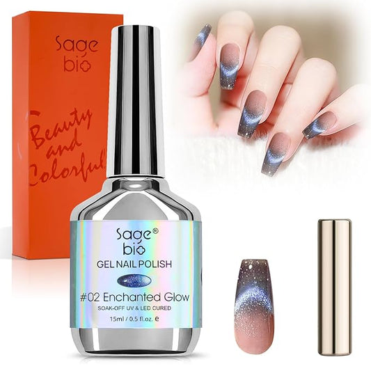 Crushed Diamond Cat Eye Gel Nail Polish with Magnet Stick, 15ml Holographic Glitter Gel, Ideal for DIY Nail Art, Enchanted Glow