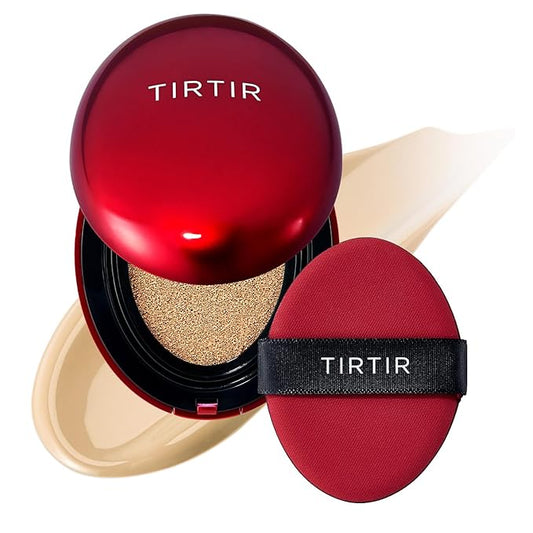 TIRTIR Mask Fit Red Cushion Foundation | Full coverage, Weightless, Skin fit, Satin Glow Finish, Korean Makeup Cushion Foundation (#24W Soft Beige, 0.63 Fl Oz)