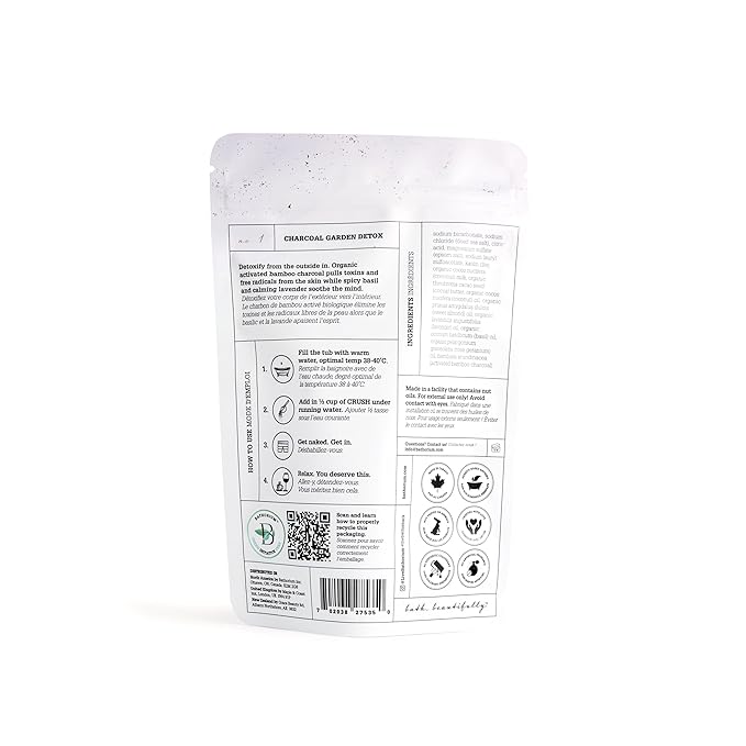 Bathorium Charcoal Garden Detox Crush, Purifying Bath Soak with Activated Charcoal & Eucalyptus, pH-Balanced, Herb-Scented Bath Soak, 5+ Baths, 21 oz