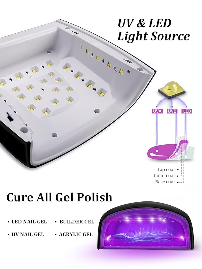 Rechargeable 66W UV LED Nail Lamp for Gel Nail, Professional Led Nail Light for Gel Nails, Cordless Gel Nail Light, Portable Curing Gel Polish Nail Dryer for Home and Salon (Black)