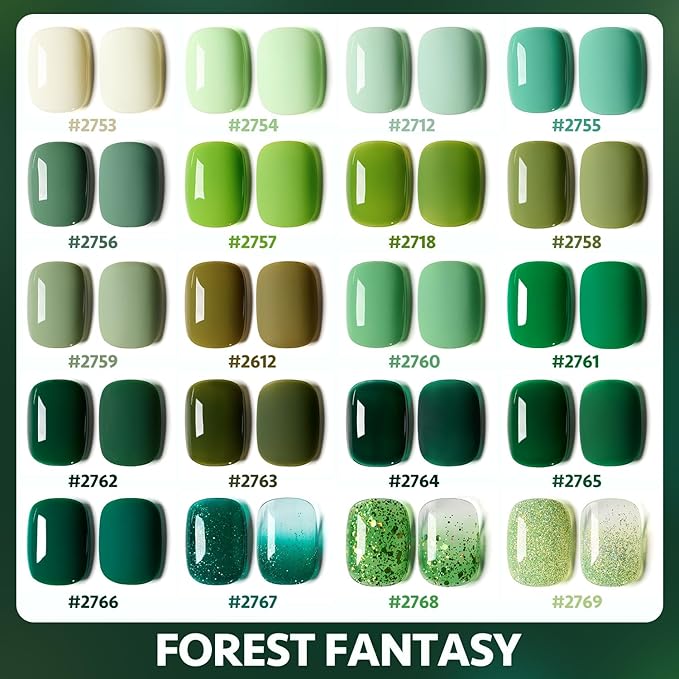 GAOY 23 Pcs Gel Polish Kit, Green Glitter Colors All Seasons Gel Nail Polish Set with Glossy & Matte Top Coat and Base Coat for Nail Art Home DIY