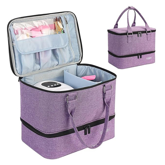Nail Polish Organizer Bag,Double Layer Nail Polish Storage Fits a Nail Lamp and 40 Bottles,Great Size Nail Storage Organizer For Nail Drill,Nail Supplies Set (Bag Only)-Purple