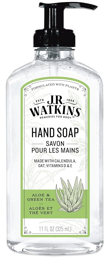 J.R. Watkins Gel Hand Soap, Scented Liquid Hand Wash for Bathroom or?Kitchen, USA Made and Cruelty Free, 11 fl oz, Aloe & Green Tea