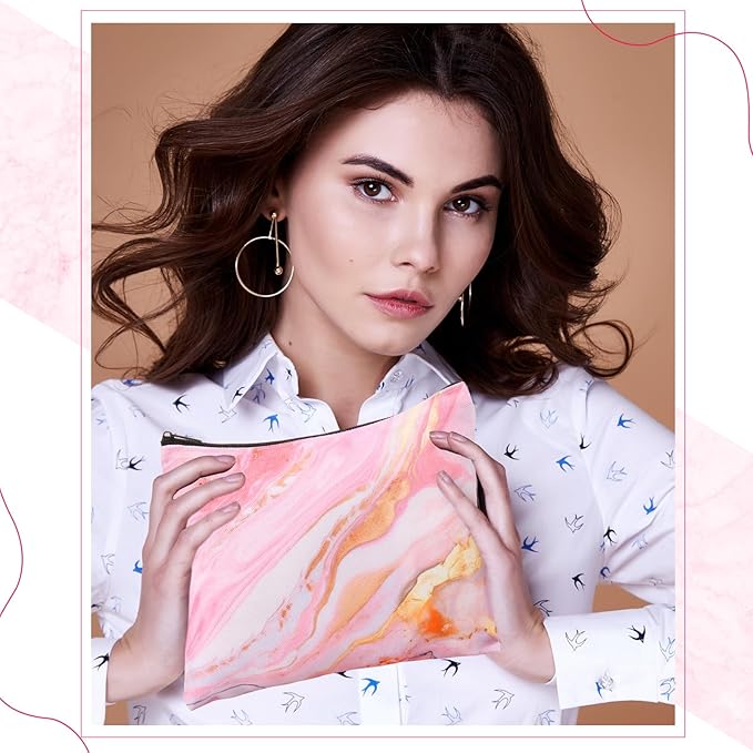 Eccliy 20 Pcs Marble Makeup Bag Cosmetic Bag Canvas Gifts Marble Themed Accessories for Girls Toiletry Pouch with Zipper for Women Party Shopping Home Travel, 9 x 7 Inch