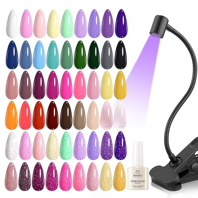 beetles Gel Polish 44 PCS Gel Nail Polish Set 36 Colors with Uv Nail Lamp for Gel Nails Mini LED Nail Light with Clamp for Manicure Dryer Curing Lamp Salon DIY at Home