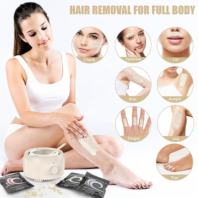 Waxing Kit - TIKESI Wax Warmer for Hair Removal, Hard Wax Kit with 14oz 5 Bags Hard Wax Beans for Full Body, Legs, Face, Eyebrows, Bikini, Brazilian Waxing Kit for Women Men