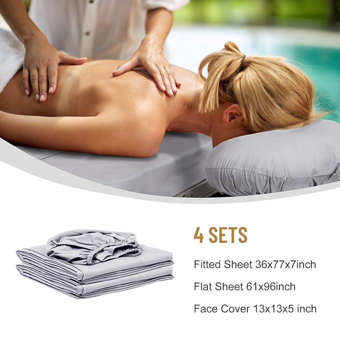 12 Pcs 4 Sets Premium Microfiber Massage Table Sheet Set, Include Massage Table Cover, Massage Fitted Sheet, Massage Face Rest Cover for Beauty Salon Spa Hair Salon (Light Grey)