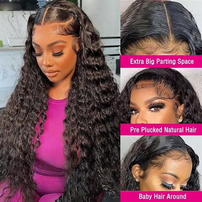 5x5 Hd Lace Closure Wigs Human Hair Water Wave 5x5 Lace Closure Wigs for Women 180 Density Deep Curly Closure Wig Wet and Wavy Wig Pre Plucked Natural Black 26 Inch