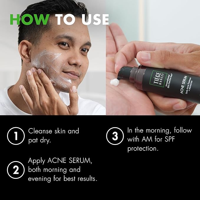 Tiege Hanley Mens Acne Serum for Face - Lightweight Facial Acne Serum with Salicylic Acid, Granactive Complex & Tea Tree Oil for Blackheads, Open Pores & Redness - Moisturizer for Oily Skin