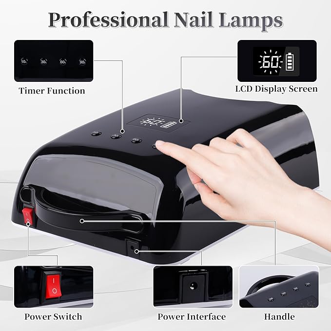 Professional UV LED Nail Lamp, Cordless Rechargeable UV Light for Gel Nails, 78W Fast Curing Gel Nail Light with 4 Timer Setting LCD Display, Auto Sensor and Spacious Interior(Black)
