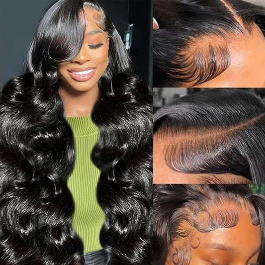 36 Inch Body Wave 13x6 Lace Front Wigs Human Hair HD Lace Frontal Wigs Human Hair Pre Plucked Glueless Human Hair Wigs for Women 200 Density Natural Black