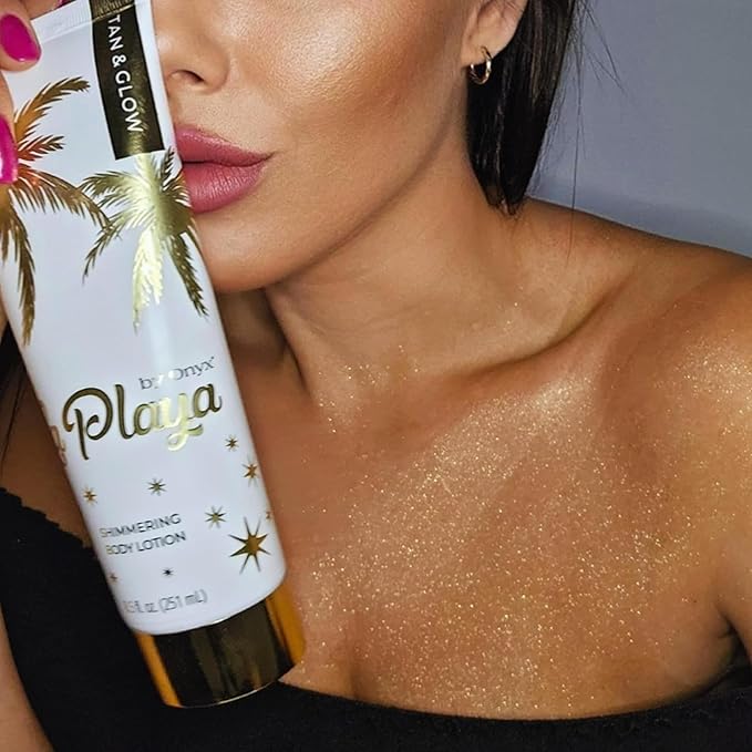 Onyx La Playa Tan & Glow Body Shimmer - Tan Extender & Illuminating Moisturizer - Anti-Streak After Tanning Lotion & Body Highlighter with Anti-Cellulite & Moisturizing Effect, Paraben Free