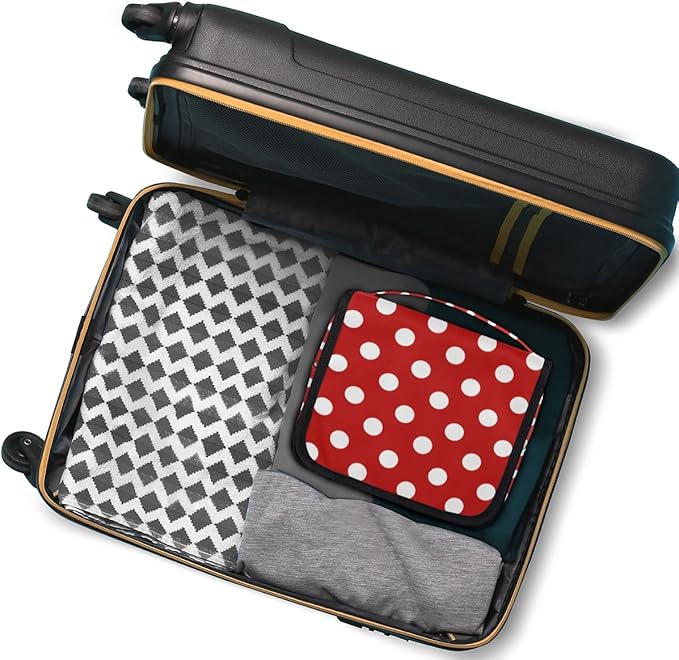 Hanging Travel Toiletry Bag for Women, Polka Dot Print Travel Makeup Bag Red White Polka Dot Portable Cosmetic Bag Travel Organizer for Toiletries Accessories
