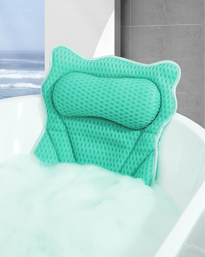 Bath Pillow, Bath Pillows for Tub Neck and Back Support, Soft 4D Air Mesh Bathtub Pillow 16.5 x 17.3 INCH, with 6 Powerful Suction Cups, Bath Accessories Relaxing Gifts for Women (Lake Blue)
