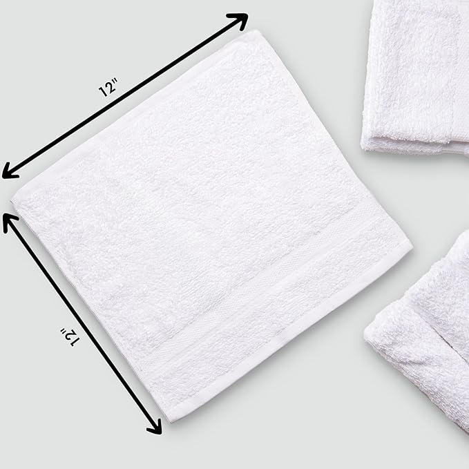 Bulk Spa White Washcloths – Set of 24 – Size 12” x 12” – Thick Loop Pile Washcloth – Absorbent and Soft 100% Ring-Spun Cotton Wash Cloth – Lint Free Face Towel – Wash Cloths Perfect for Bathroom