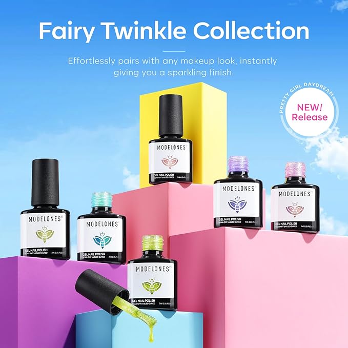 modelones Gel Nail Polish Set 6 Colors Pink Green Blue Purple Glitter Gel Nail Polish Pastel Galaxy Sparkle Shimmer Shades Soak Off UV Spring Summer Nail Art DIY Manicure At Home For Women Girl