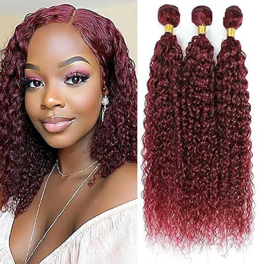 Burgundy Human Hair Kinky Curly Bundles Wine Red Curly Bundles 8a Grade Double Weft Weave Brazilian Human Hair Soft and Silky for Black Women 20 22 24 Inch
