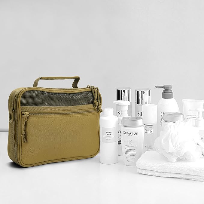 VELVEBAG Mens Toiletry Travel Bag Hanging Toiletry Bag for Toiletry Bag Shaving Bag for Men Travel for Cosmetic,Toiletries,Accessories Khaki