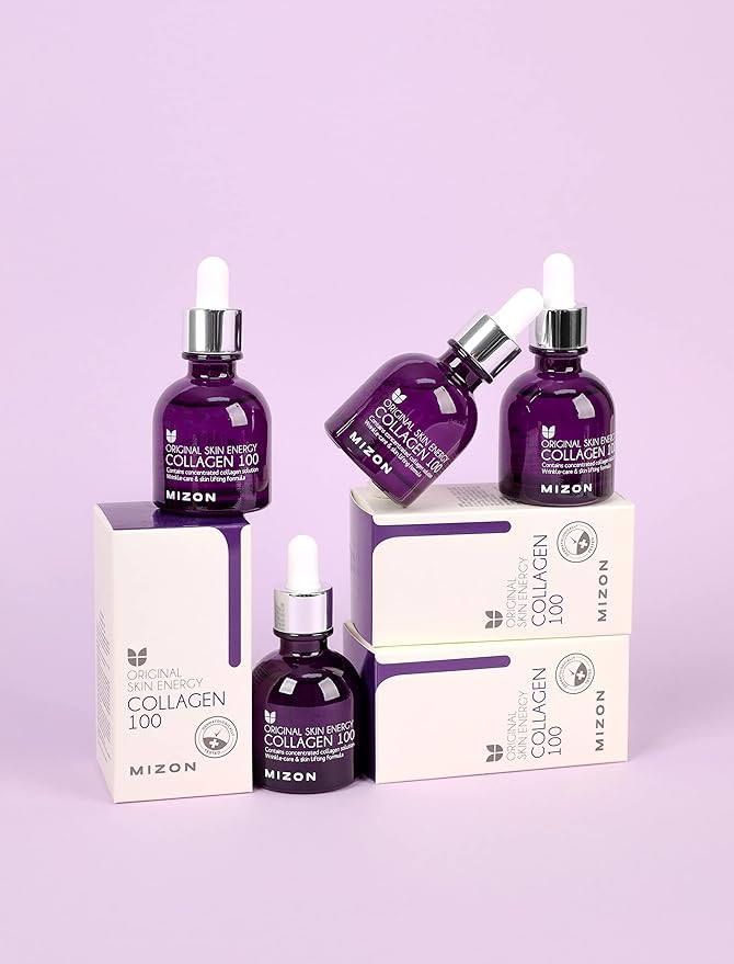 MIZON Collagen 100 Korean Ampoule with Concentrated Marine Collagen Elasticity Booster Serum Peptides Deep Hydration (1.01 fl. oz)