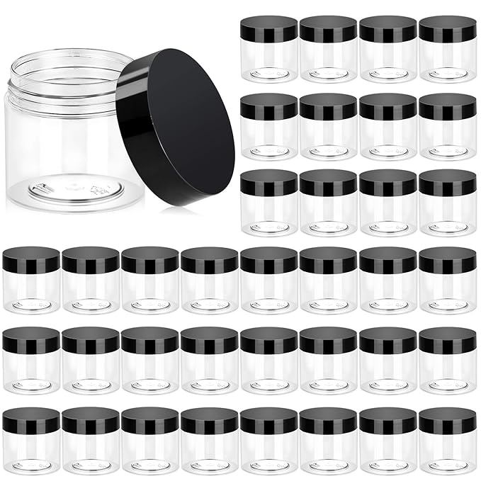﻿Eternal Moment 36 Pack 2 OZ Plastic Jars Round Clear Cosmetic Container Jars with Lids, Perfect for Lotion, Cream, Ointments, Makeup, Eye Shadow, Rhinestone, Samples, Pot, Travel Storage