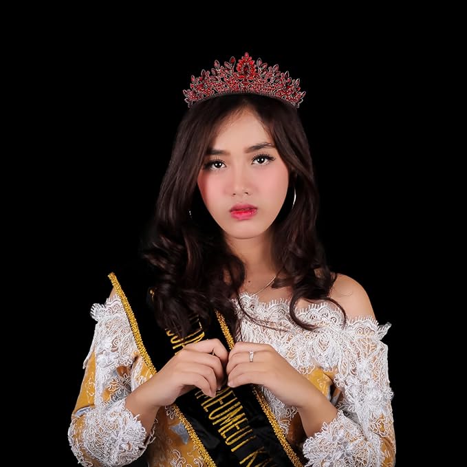 LIMELIA Women's Tiara for Henna Wedding Party|Glitter Hair Accessories for Bridal Birthday Pageant Prom Halloween Cos-play Christmas Party|Danver-Burgundy