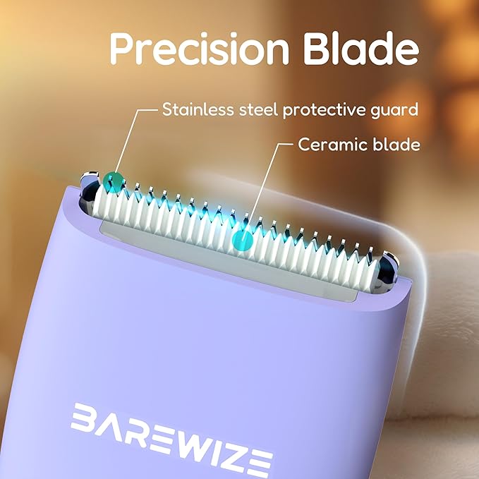 Bikini Trimmer for Women, Legs & Pubic Hair Trimmer | Waterproof, Type-C Rechargeable, LED Light, Replaceable Blade, Electric Razors for Women, Womens Body Shaver (Lilac Purple)