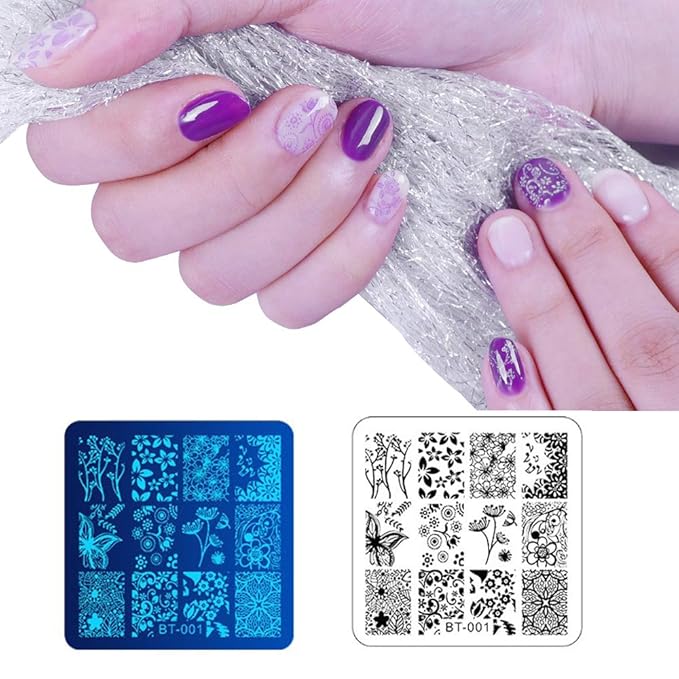 Biutee Nail Stamping Plates Set 12pcs Nail Plates 1stamper 1scraper 1storage bag Nail plate Template Image Plate Stencil Nails Tool (C)