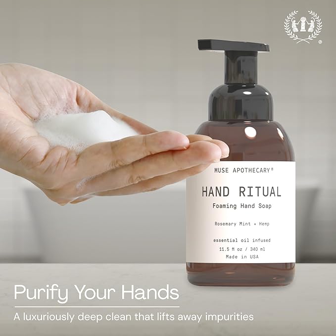 Muse Apothecary Hand Ritual - Aromatic and Nourishing Foaming Hand Soap, Infused with Natural Aromatherapy Essential Oils - USDA Certified Biobased - 11.5 oz, Rosemary Mint + Hemp, Pack of 3