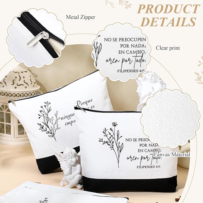 10Pcs Christian Gifts for Women Religious Cosmetic Bags Inspirational Bible Verse Pencil Pouch Canvas Makeup Bags Bulk with Zipper for Mother Sister Church Favors