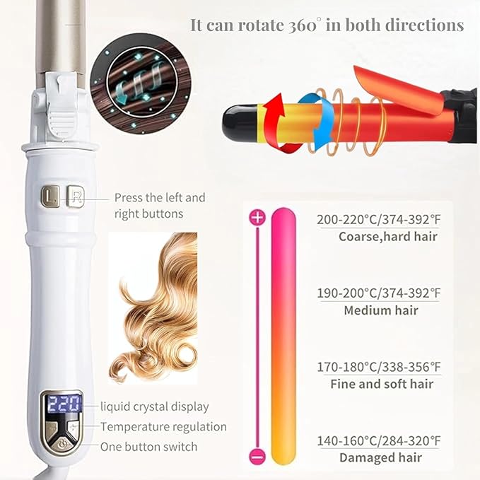 Automatic Curling Wand 28mm/1.1 inch Rotating Curling Iron with LED Display Fast Heating Wand for Short Long Hair Professional Hair Waver Styling Irons