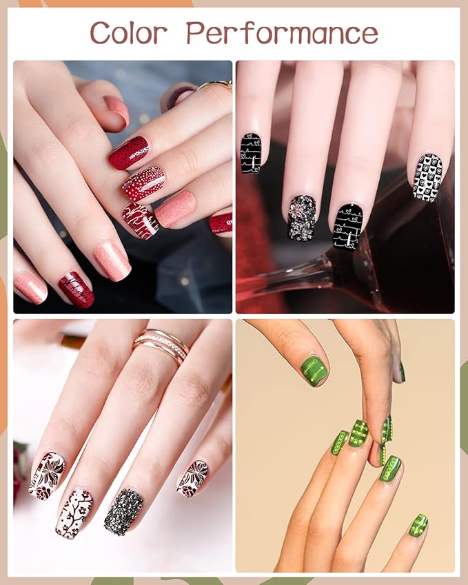 SEISSO 12 Colors Nail Stamping Polish Gels+5Pcs Stamp Print Templates+1 Peel Off Nail Tape Stamp Latex+1 Stamper with Scraper, Stamping Nail Polish Art Set Manicure Gift Collection