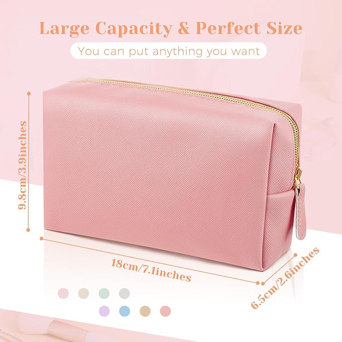 8 Pcs Makeup Bag Pu Leather Cosmetic Pouch Waterproof Small Toiletry Bag Portable Cosmetic Organizer Water Resistant Storage Purse for Lady Women Daily Storage Travel Organizer (Gentle,Medium)