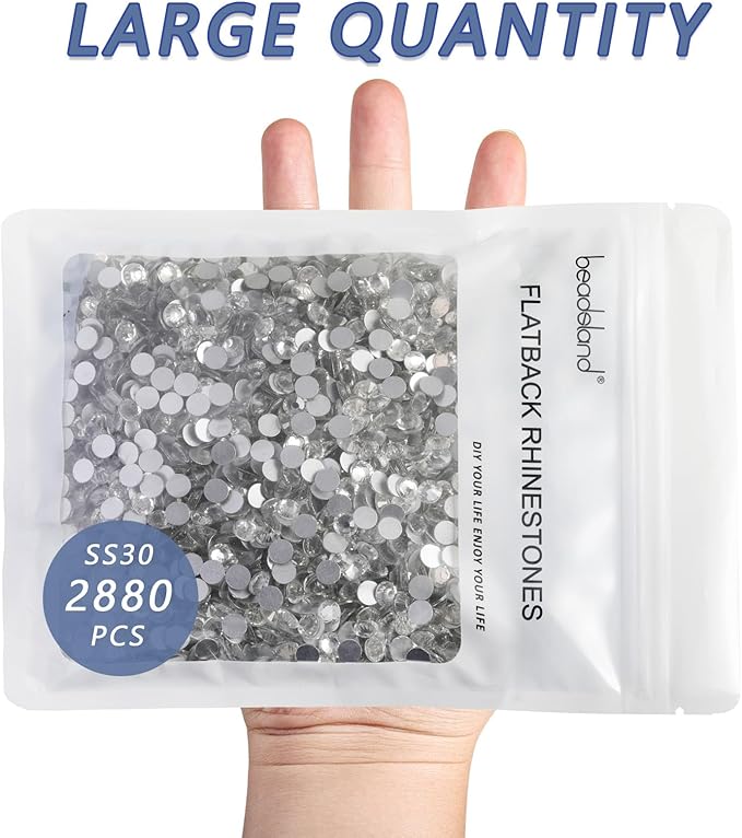 Beadsland Flatback Rhinestones Bulk,2880pcs Crystal Rhinestones for Nails Crafts Clothes DIY Decoration, Crystal, SS30, 6.3-6.5mm