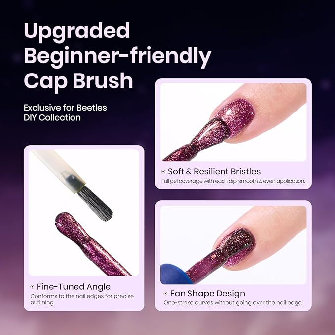 Beetles Gift Gel Nail Polish Set, Cat Eye Black Gel Polish Brilliant Galaxy Nail with Base & Top Coat, Star Stickers, Magnet, Tweezers DIY Series Color Nail Trend Set Manicure