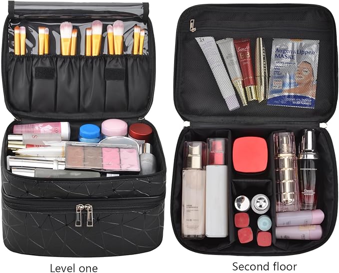 MKPCW makeup bag Double-layer cosmetic bag with brush bag and divider