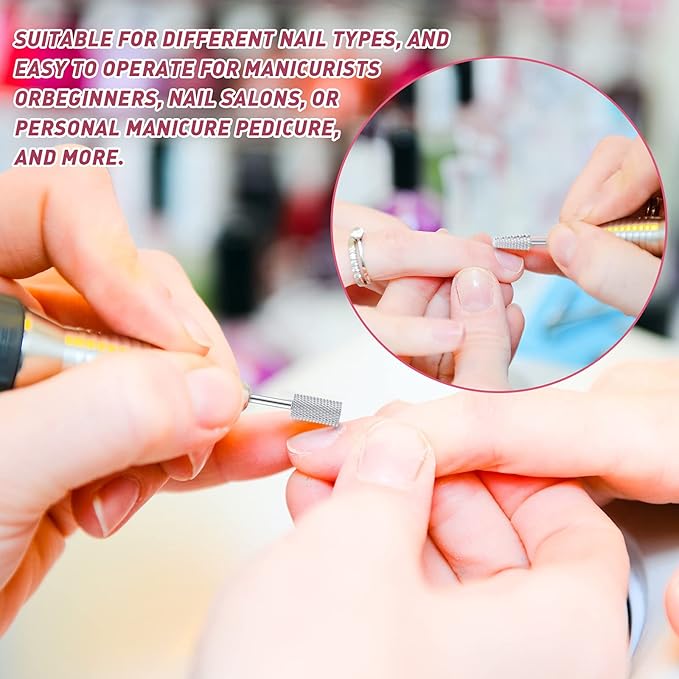 Honoson 10 Pcs Nail Drill Bits Set, 3/32 Inch Tungsten Carbide Bits for Nail Tech, File Remove Acrylic Gel Polish, Manicure Pedicure Tools for Salon Home Supplies(Silver)