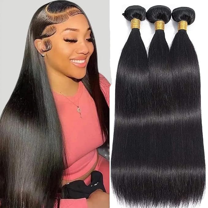 Straight Human Hair Bundles 20 22 24 Inch Human Hair Bundles 10A 100% Unprocessed Virgin Brazilian Hair Bundles 3 Bundles Human Hair Extensions Natural Color