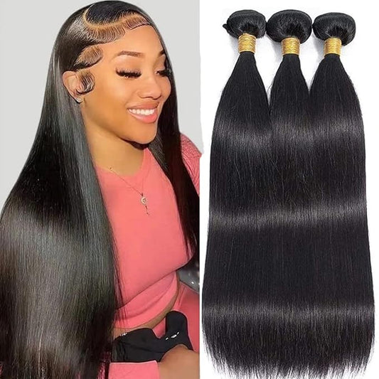 Straight Human Hair Bundles 20 22 24 Inch Human Hair Bundles 10A 100% Unprocessed Virgin Brazilian Hair Bundles 3 Bundles Human Hair Extensions Natural Color
