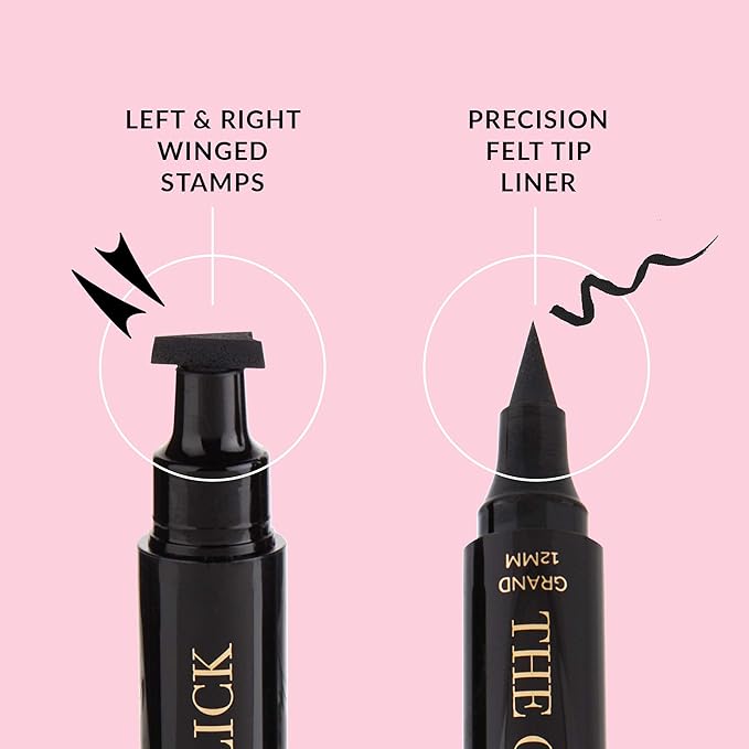 The Quick Flick Winged Eyeliner Stamp - Waterproof & Smudge Proof Vegan Cat Eye - 4mm Thick Wing & 10mm To the Point Felt-Tip Hypoallergenic Pen (Intense Black-2 Pen)