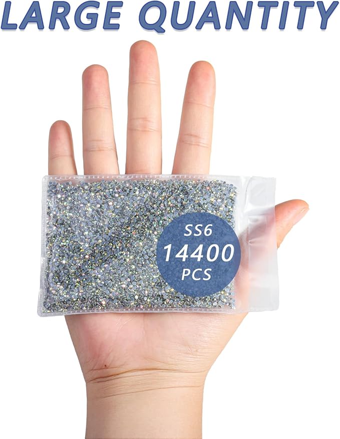 Beadsland Hotfix Rhinestones Bulk, 14400PCS Crystal Hot Fix Rhinestones for Crafts Clothes DIY Decoration, Crystal AB, SS6, 1.9-2.1mm
