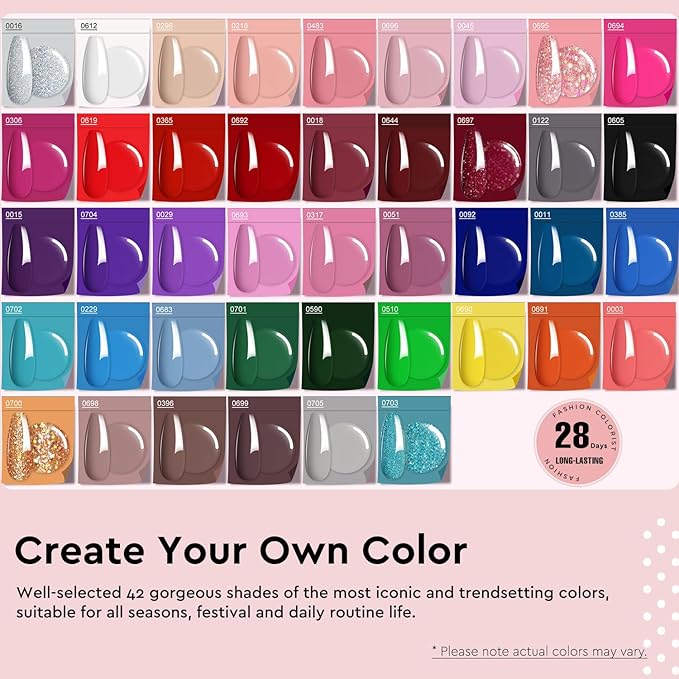 MEFA 47PCS Gel Nail Polish Kit, 42 Colors All Seasons Collection White Nude Pink Colorful Gel Polish Set with 5Pcs Top and Base Coat Primer Manicure Art at Home Salon 7ML Valentines Gifts for Women