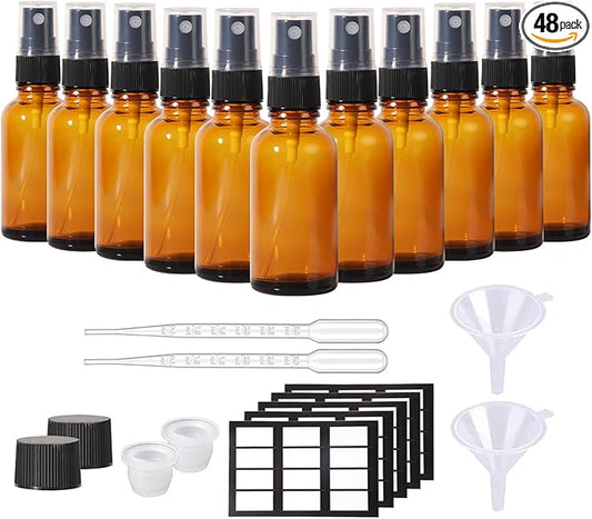 1oz Spray Bottles,Refillable Empty Glass Bottle with Small Fine Mist for Hair,Essential Oil,Plants, Cleaning Solutions(48 Pack)
